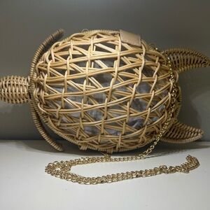 Tommy Bahama Wicker Tan Turtle Crossbody Bag